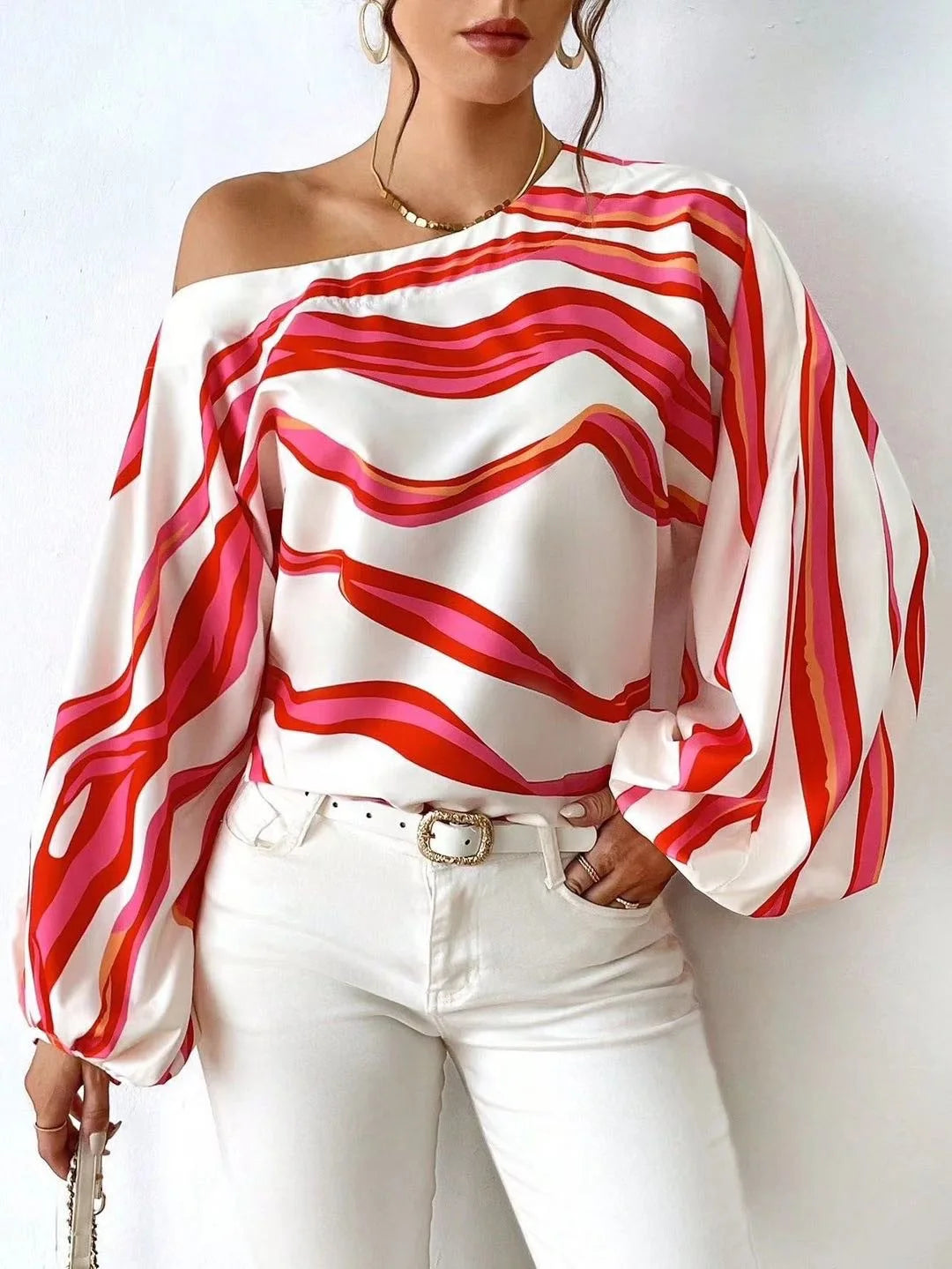 Samantha Off Shoulder Gestreepte Blouse